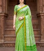 green woven cotton saree with blouse