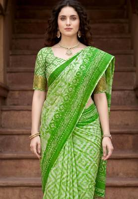 green woven cotton saree with blouse 2