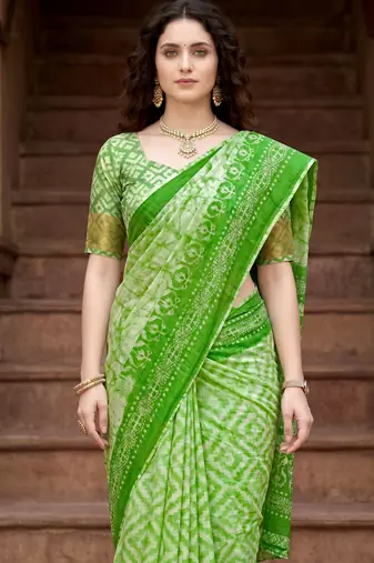 green woven cotton saree with blouse