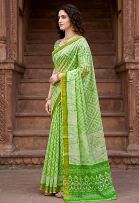 green woven cotton saree with blouse 3