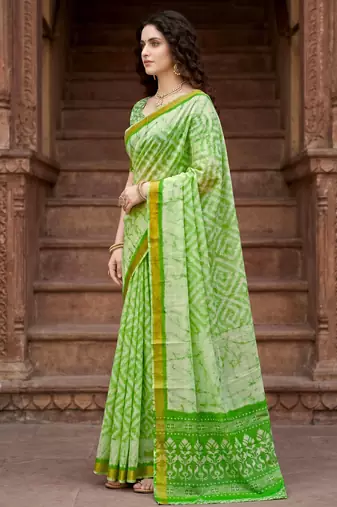 green woven cotton saree with blouse