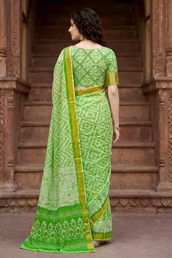 green woven cotton saree with blouse