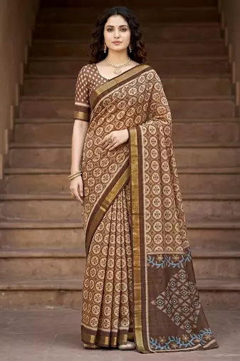 brown woven cotton saree with blouse