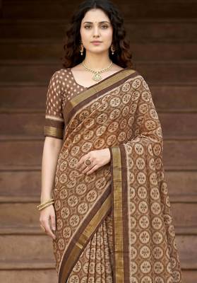brown woven cotton saree with blouse 2