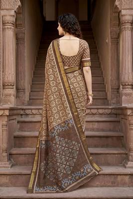 brown woven cotton saree with blouse 4