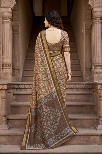 brown woven cotton saree with blouse