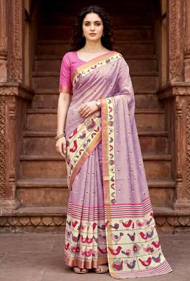 lavender woven cotton saree with blouse 1