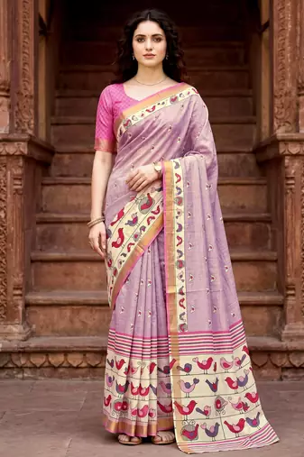 lavender woven cotton saree with blouse