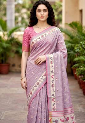 lavender woven cotton saree with blouse 2