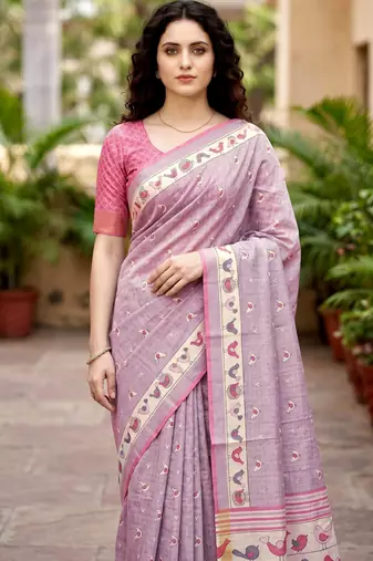 lavender woven cotton saree with blouse