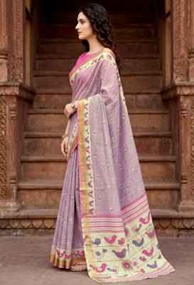 lavender woven cotton saree with blouse 3