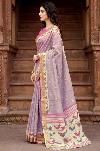 lavender woven cotton saree with blouse