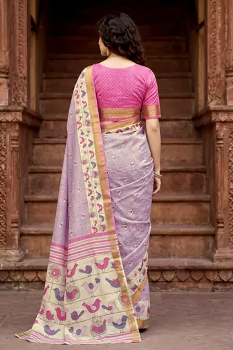 lavender woven cotton saree with blouse