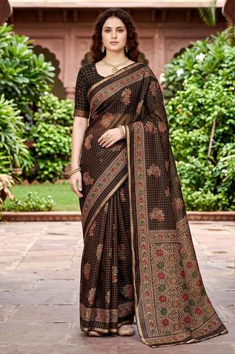 brown woven cotton saree with blouse