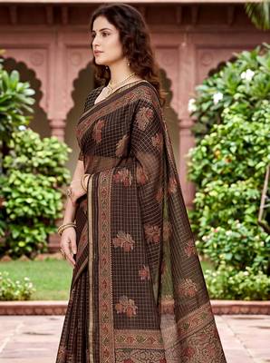 brown woven cotton saree with blouse 2