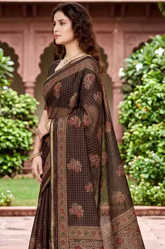 brown woven cotton saree with blouse