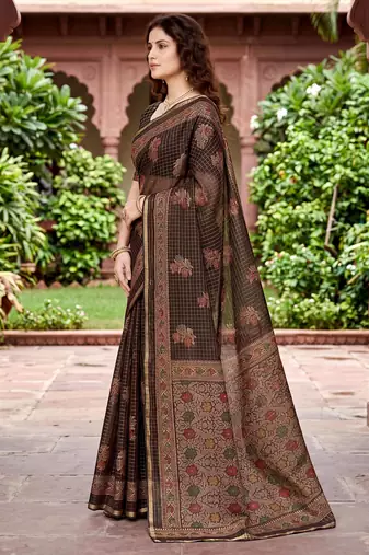 brown woven cotton saree with blouse