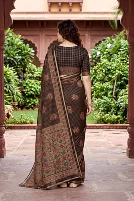 brown woven cotton saree with blouse 4
