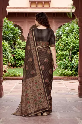 brown woven cotton saree with blouse