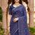 navy blue woven cotton saree with blouse