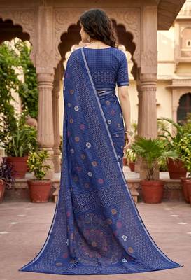 navy blue woven cotton saree with blouse 4