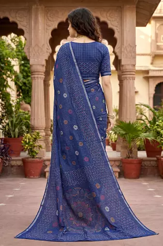 navy blue woven cotton saree with blouse