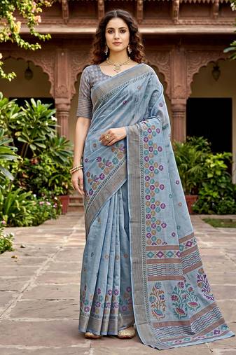grey woven cotton saree with blouse