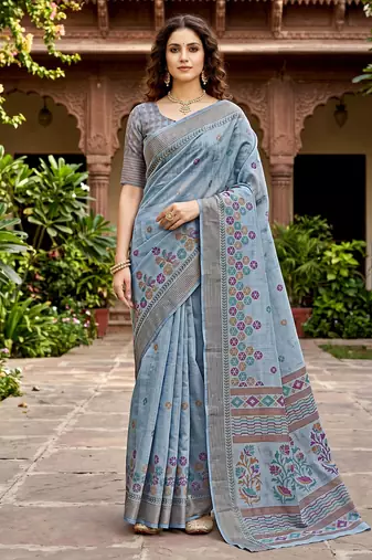 grey woven cotton saree with blouse