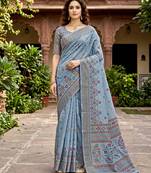 grey woven cotton saree with blouse