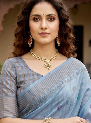 grey woven cotton saree with blouse 2