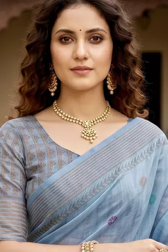 grey woven cotton saree with blouse