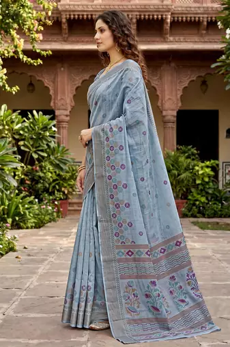 grey woven cotton saree with blouse