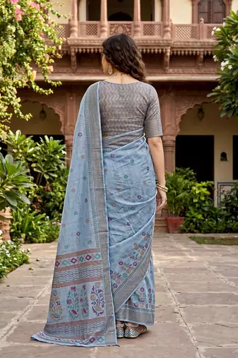 grey woven cotton saree with blouse