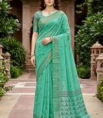 green woven cotton saree with blouse