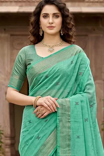 green woven cotton saree with blouse