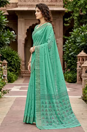 green woven cotton saree with blouse