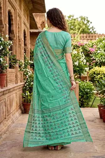 green woven cotton saree with blouse