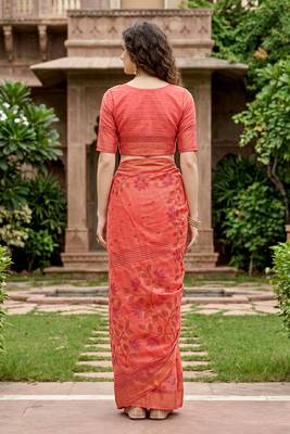 orange woven cotton saree with blouse 4