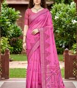 pink woven cotton saree with blouse