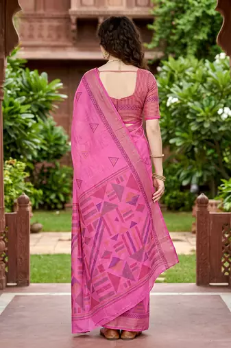 pink woven cotton saree with blouse