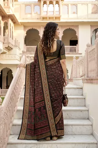 brown woven cotton saree with blouse