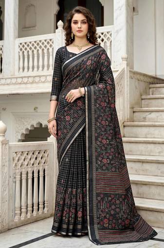 black woven cotton saree with blouse