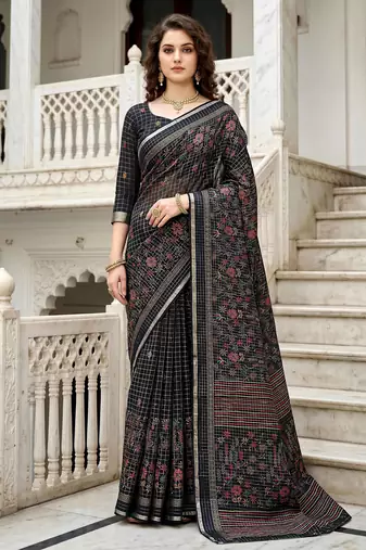 black woven cotton saree with blouse