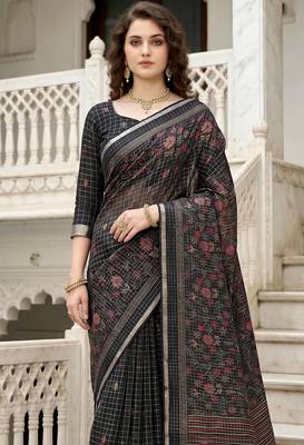 black woven cotton saree with blouse 2