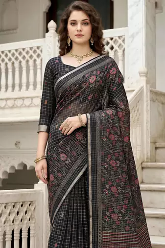 black woven cotton saree with blouse