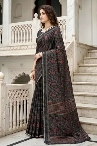 black woven cotton saree with blouse