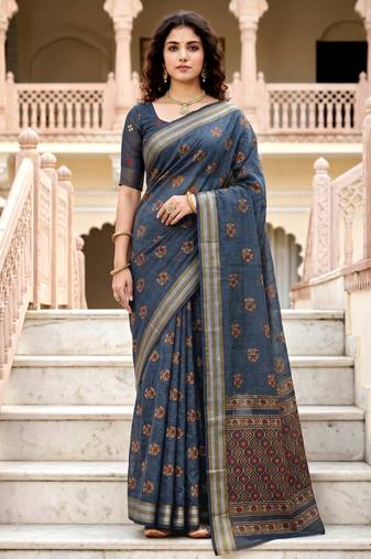 grey woven cotton saree with blouse