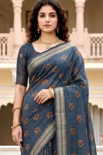 grey woven cotton saree with blouse