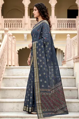 grey woven cotton saree with blouse