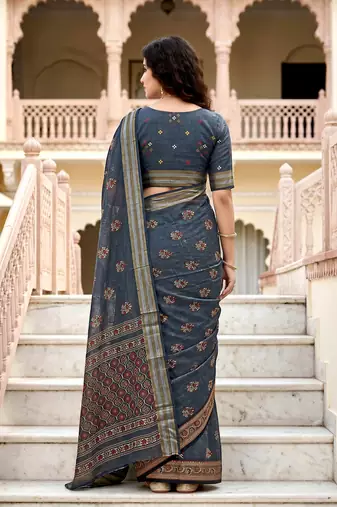 grey woven cotton saree with blouse